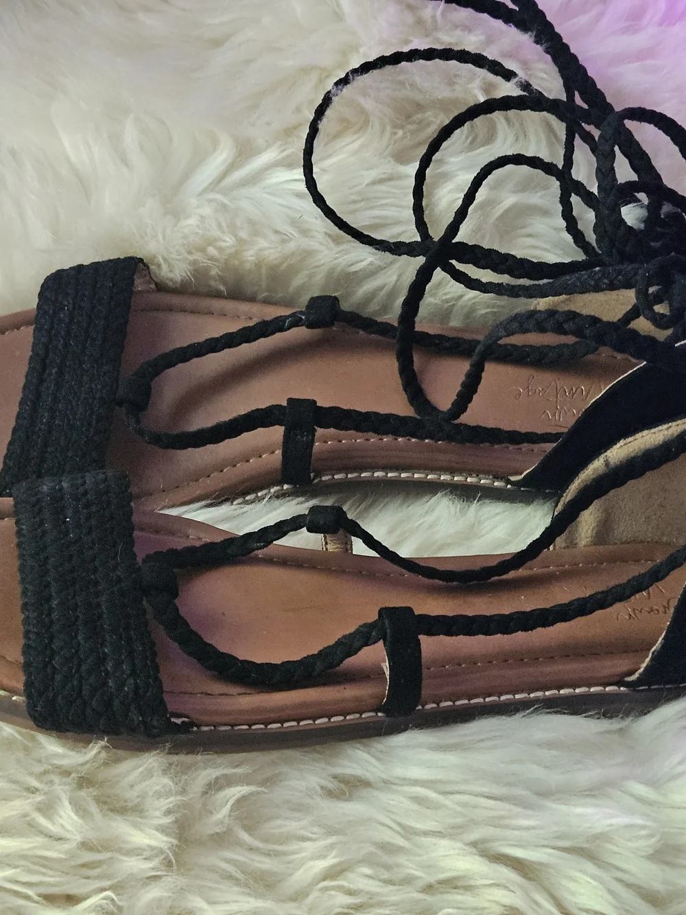 Crown Vintage Preslen Black Braided Lace-Up Gladiator Sandals - Size 11